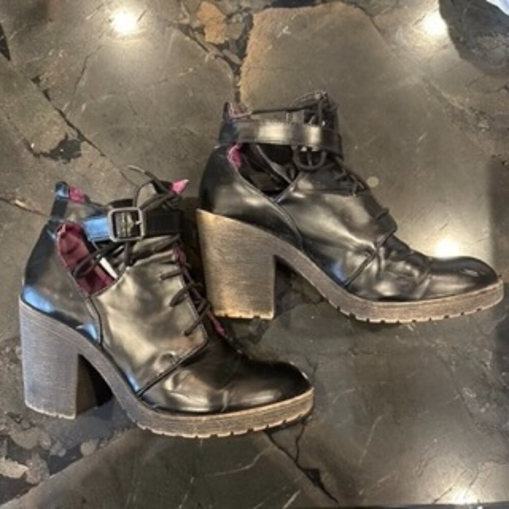 Goth Punk Black Cut Out Chunky Heel Booties